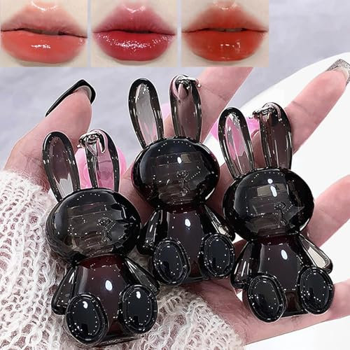 3 Stück Bunny Feuchtigkeitsspendend Lipgloss Set, Gelee-Lippenstifte Shiny Cute Lip Gloss Oil Lip Plumping Moisturizing Glass Finish Lip Gloss Für Frauen (#3, 3pcs)