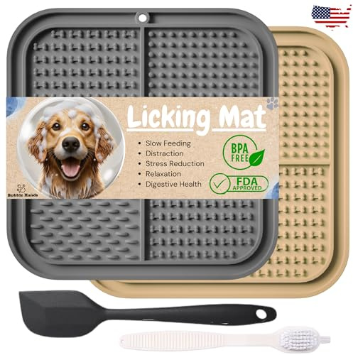 Dog Lick Mat - 2 Pack Slow Feeder for Dogs & Cats to Keep Them Busy Ideal for Grooming & Bathing - Anxiety Relief & Calming