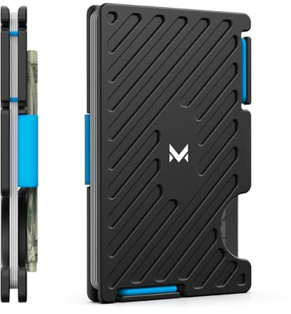 MIFANYO Metall-Geldbörsen für Männer, Minimalistischer Kartenhalter mit Geldriemen, Slim Kartenetui Herren, RFID-Schutz-Geldbörse, Fronttasche, Schwarz, L06
