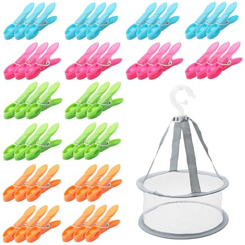 ZMDMAH 48 Stück Wäscheklammern Bunt Kunststoffe with Wäscheklammern Korb und wäscheklammerbeutel rutschfest und Winddicht Ohne Abdruck Handtuchklammern Geeignet für Wäscheleinen, Kleidung und Socken