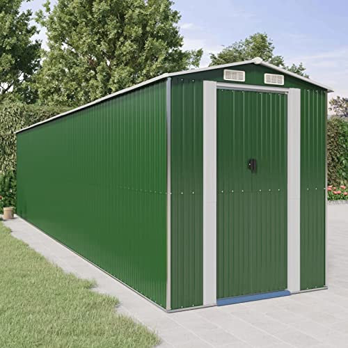 Xichuzi Geräteschuppen, Gerätehaus, Fahrradgarage, Gartenhütte, Fahrradunterstand, Gartenhäuschen, Garten Hütte, Fahrrad Unterstand, Grün 192x855x223 cm Verzinkter Stahl