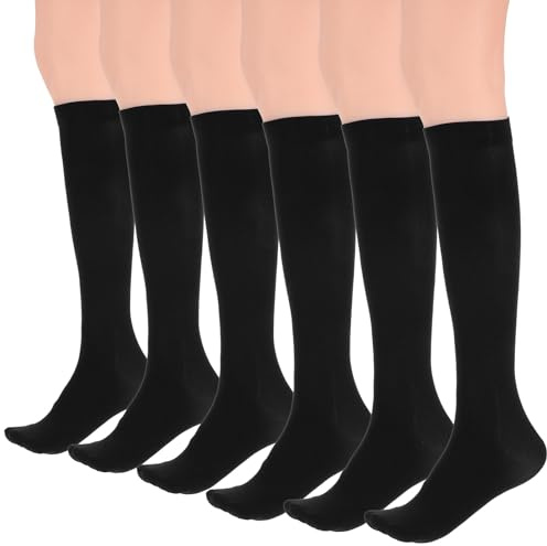 6 par knästrumpor för kvinnor, ogenomskinliga stretchiga svarta knästrumpor i spandex för kvinnor