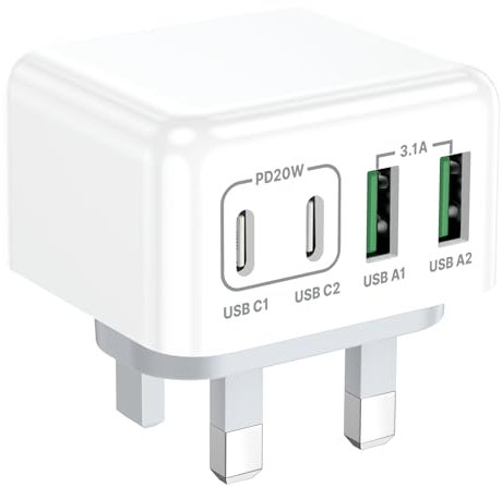 USB C Plug, 40W USB C Charger Fast Charger Plug UK Charging for iPhone 16 15 14 13 12 11 Pro Max Plus XS XR, iPad, Samsung Galaxy, USBC Fast Charge Power Adapter PD 3.0 Quick Wall Plug