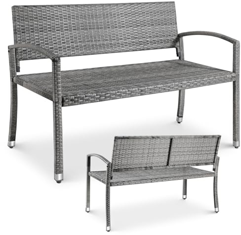 LIFERUN Gartenbank Rattan, Polyrattan Sitzbank Wetterfest, Balkon Bank | Gemütliche Gartenmöbel Bank, 320kg Belastbar, 122x60x85cm, 2 Sitzer Parkbank, Sitzbank Outdoor, Einseitiges Rattan, Grau