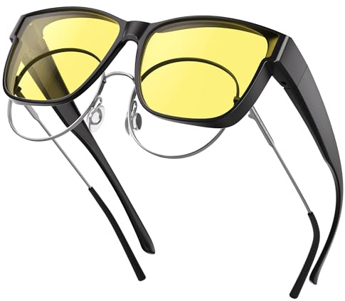 gesruny ㅤ Überzieh Nachtsichtbrille für Autofahrer-Nachtfahrbrille-Brillenträger-Polarisiert-Reduziert effektiv die Blendung von entgegenkommenden Scheinwerfern-HD Sichtglas,13