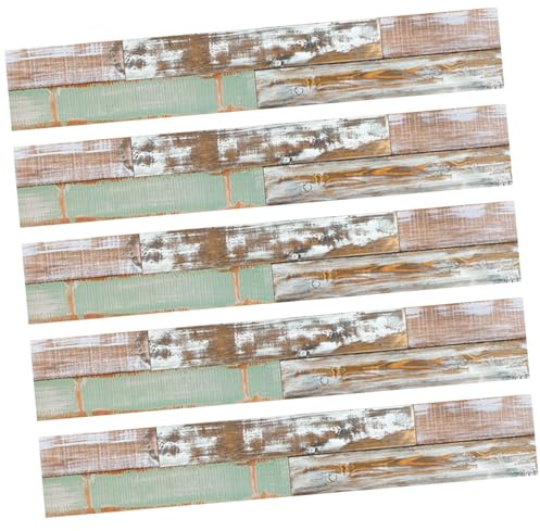 FONDOTIN Peel and Stick Floor Planks Self-adhesive Removable Vinyl Flooring Tiles 15x90cm 5pcs Brown-green Wood Grain for Bathroom Bedroom Kitchen Office