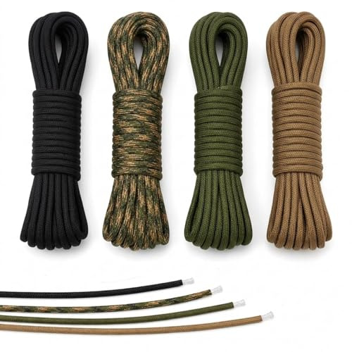JALEVID Paracord Set 64 m/209 ft 4mm 7 Stränge Fallschirmschnur Paracord Schnur Reißfest Nylonseil, Outdoor Survival Nylon Seil für Camping DIY Armband Hundeleine, 4 Farbe/je 16m