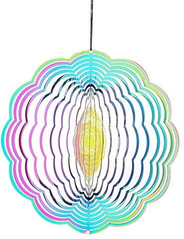 Mandala Wind Chime 2Pcs Gradient Mandala Wind Spinner Stainless Steel Whirligig Chimes Suncatcher Garden Hanging Decoration Sculptures Windmill