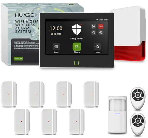 HUXGO® HXA700 Sistema allarme casa senza fili WiFi + GSM 4G con sirena esterna | Antifurto senza fili con 1x sensore PIR, 7x sensori porte/finestre | App TUYA Smartlife | Smart Home Security