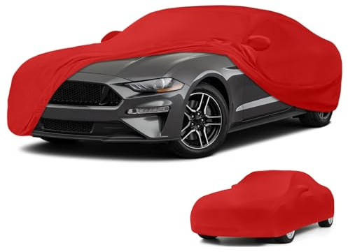 Autoabdeckung Indoor für Ford Mustang 2005-2026, Rot | Elastisches Innenbereich Auto Abdeckplane Autoplane Indoorgarage Autoschutzhülle Staubdichtes Atmungsaktiv