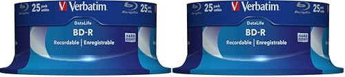 1x25 Verbatim BD-R Blu-Ray 25GB 6X Speed Datalife No-ID boîte (Lot de 2)