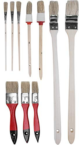 Werkzeyt Pinsel-Set 10-teilig - Für wasserbasierte Farben & Lacke - Bestehend aus Flachpinsel, Heizkörperpinsel, Rundpinsel & Emaillelackpinsel - Helle Kunststoffborsten / Malerpinsel / B21623