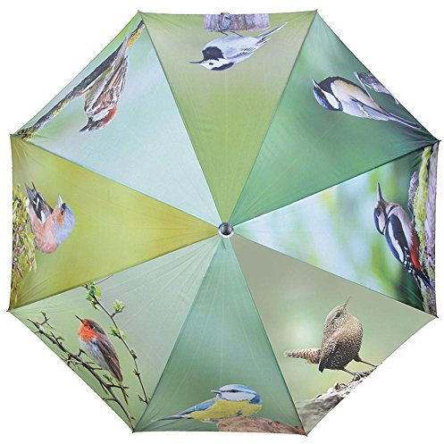 Esschert Design Regenschirm Vögel aus Polyester, Metall und Holz, 120,0 x 120,0 x 95,0 cm