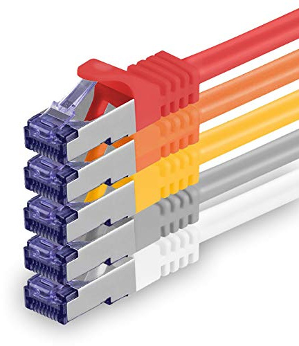 Cat 7 Cable de Red Ethernet LAN - 0,5m - 5 colores - 5 piezas - 01 Cat.7 Sftp Pimf Lszh - 10 GB s RJ45 Connectores Cat6a compatible con Cat5 Cat6 Cat7 Cat8