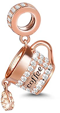 GNOCE Kaffee Charme 925 Sterling Silber Eine Tasse Kaffee trinken Anhänger Roségold Perlen Charms für Armbänder Halsketten