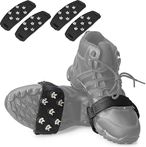 Crampon Traction Cleats Anti-Skid Traction Grips Crampons Spikes 7 Point Cleats for Footwear for Walking, Jogging, Hiking, Mountaineering Ice Snow Grips (Black 2 Pairs)