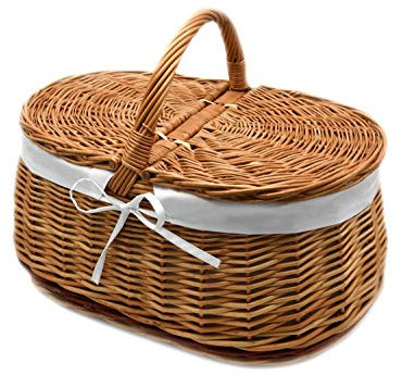 MyBer® Weidenkorb Korb aus Weide geflochten braun Picknickkorb Stabiler Tragekorb mit 2 Deckeln mit Stoffeinlage K1-030-SW