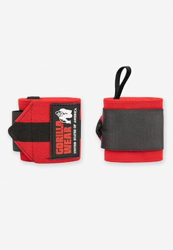 Gorilla Wear - Wrist Wraps Ultra - schwarz/rot - Bodybuilding Krafttraining Gym Training Gewichtheben Unterstützung Stabilisierung mit Logos für Sport aus Elasthan Baumwolle und Polyester