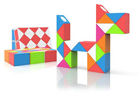 ROXENDA Magic Snake mit 24 Blöcke, Magische Schlange Würfel Twist Puzzle - 3D Fidget Knobelspiele Mitgebsel Kindergeburtstag für Kinder Erwachsene - 1 Pack (Mehrfarbig)