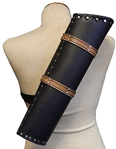 BANNESE Traditional Archery Shoulder Back Quiver Bow Genuine Leather Quiver Retro Arrow Holder Striker's Quiver Bag Pure Leather Quiver for Outdoor Hunting Target