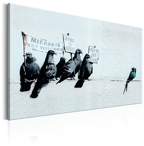 B&D XXL - Akustikbild Banksy Birds of a Feather Bilder Akustikschaum Hochleistungsschallabsorber Schallschutz Leinwand 1 tlg Wandbild Raumakustik Schalldämmung Graffiti i-C-0054-b-a