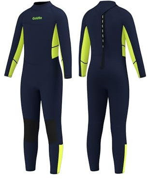 Goldfin Kids Wetsuit, Boys Girls Wet Suits Youth Toddler 3mm Neoprene Back Zip Keep Warm for Cold Water Swimming Diving Snorkeling Surfing Paddleboarding Full-Body Green Size 6