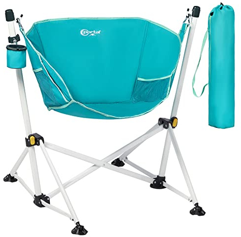 Portal Hammock Camping Chair Folding Rocking Chair Portable Swinging Chair with Cup Holder for Outdoor Lawn Backyard Patio Car Camp Sports Concerts,Support 350 lbs Blue