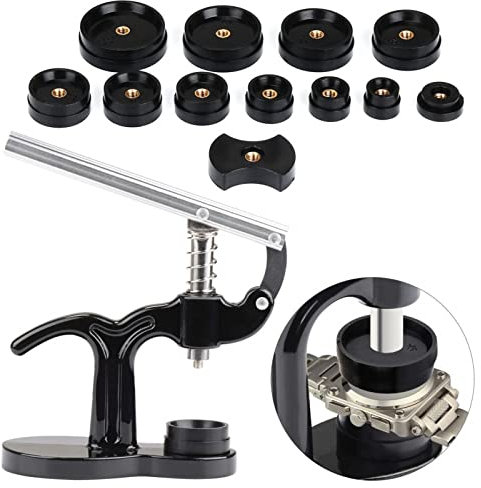 XJYMCOM 13pcs Watch Press Set Vanadium Steel Watch Battery Replacement Kit Watchmaker Watch Repair Tool Kit Watch Back Case Closer with 12 Press Plates