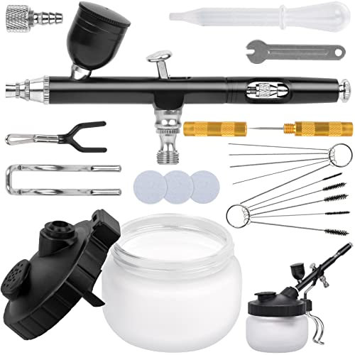 Eschen Airbrush Gun with Cleaning Kit, Dual-Action, 0.3mm Needles, Gravity Feed, Black, Stainless Steel, Handheld, Cake Decor, Nail Art, Makeup, Tattoo