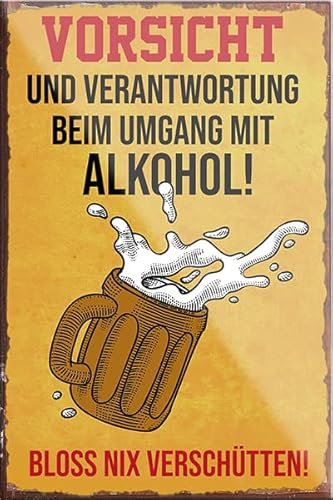 Magnet ''Vorsicht und Verantwortung beim Umgang Alkohol'' 9x6cm Kühlschrankmagnet Lustige Sprüche Feier Vintage Retro Geburtstag Deko Party Überraschung Fan Alkohol Kasten Bier Saufen Getränk