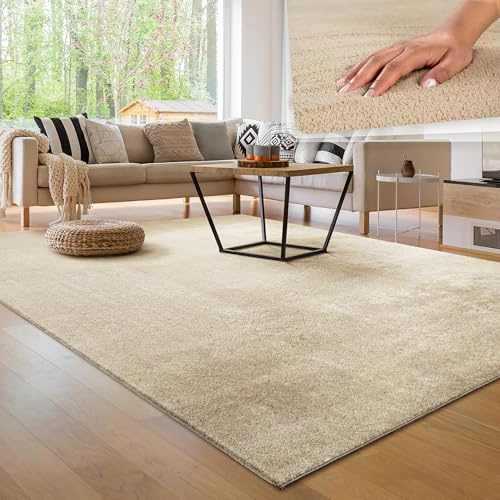 Paco Home Alfombra Moderna y Suave para Salón a Pelo Corto Lavable Fluffy Uni Efecto Piel Intemporal Elegante Antideslizante Fácil de Limpiar, Color:Beige 2, tamaño:120x160 cm