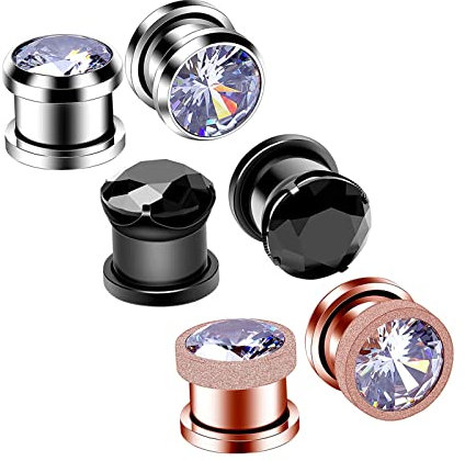 Skcess Tunnel Set Edelstahl, 11mm Tunnel Mehrfarbig 6Pcs Rostfreier Stahl mit Zirkonia Geburtstagsgeschenk Ohr Tunnel 11x11mm