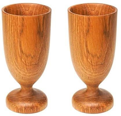 Rainforest Bowls Set of 2 Javanese Teak Wood Wine Glass Goblet Cup- 200ml (6.8 oz)- Great for Daily Use, Hot & Cold Drinks- Ultra-Durable- Premium Wooden Cup Handcrafted by Indonesian Artisans