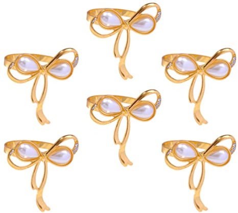 Kichvoe 6stücke Perlen Schleifen Serviettenringe Elegante Napkin Buckles Für Hochzeiten Partys Und Festliche Anlässe Aus Hochwertigem Metall Gefertigt Stilvolle Tischdekoration