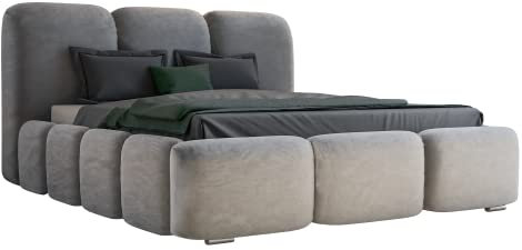 GRAINGOLD Bubble Bett 140x200, Polsterbett mit Bettkasten, Polsterbett mit Stauraum, Samt, mit Lattenrost, mit Kopfteil, ohne Matratze (Grau, 140x200)