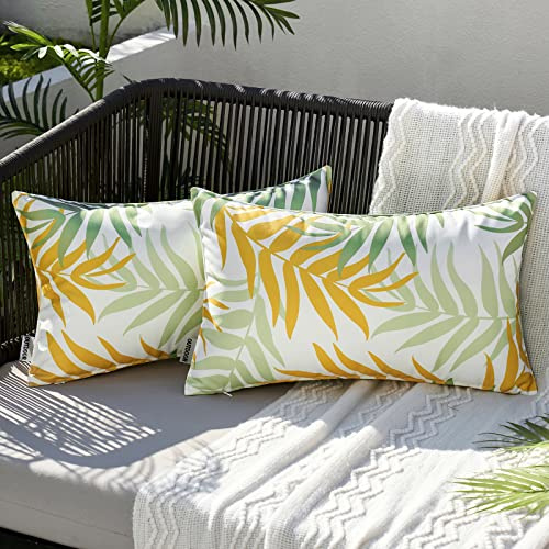 MIULEE Outdoor Kissenbezug Wasserfest 30x50 cm 2er Set Gelbgrün