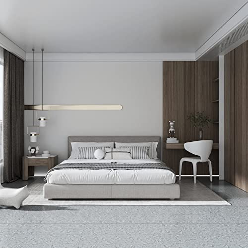 54PCS Self Adhesive Floor Planks, Peel and Stick Vinyl Flooring Square Tiles Cover 5.02m², Stone Effect/Marble Look Waterproof Floor Stickers for Kitchen, Living Room, Easy DIY (Concrete Ash Grey)