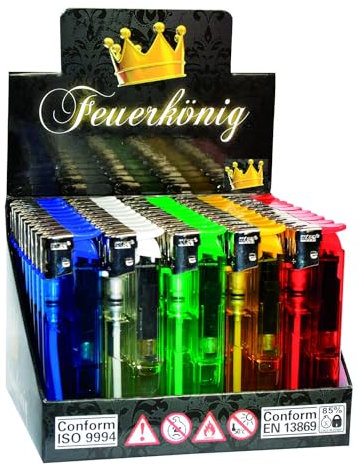 100 x Elektronische Feuerzeuge Nachfüllbar Elektronik Feuerzeug 2X 50 Elektro Lighter auf Display
