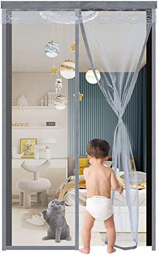 Magnetic Fly Screen for French Doors 170x200cm, Magnetic Patio Fly Screen No Gap,No Drilling,French Door Fly Screen Mesh Curtain for Sliding Glass Doors/Balcony Door,Grey