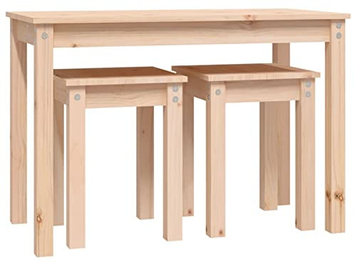 Tidyard Satztische 3 STK.Tischset Beistelltisch Satztisch-Set Tisch Seitentisch TeetischKaffeetisch Sofatisch Wohnzimmertisch Massives Kiefernholz (unbehandelt)