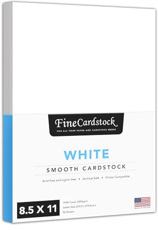 8.5 x 11 White Cardstock | Heavyweight 110lb Cover (297gsm) Card Stock Paper – Smooth Finish | For Arts & Crafts, Greeting Cards, Invitations, Brochures, Restaurant Menus, Posters | 50 Sheets per Pack