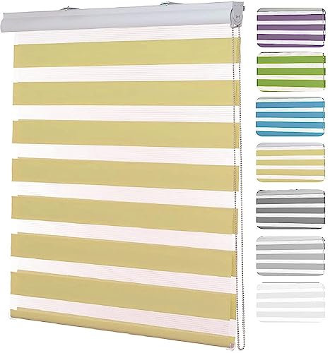 Tür Fenster Rollo 95 x 250 cm Doppeltes Tuch, Schutz der Privatsphäre Vertikaljalousie für Babyzimmer Inkl. Aller Montage-Teile für Fenster oder Tür, Badezimmer, Sandgelb