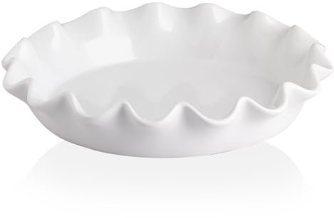 Sweejar Ceramic Pie Pan for Baking, 11 Inches Porcelain Round Pie Dish, Non-Stick Pie Plate for Pumpkin Pie, Apple Pie, Pie Pots (White)