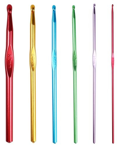 Crochet Hooks Set 6 Sizes Aluminium Crochet Needles Yarn Knitting Crafts Crochet Hook Kit for Beginners and Professional, 2mm 3mm 4mm 5mm 6mm 8mm, Multicoloured