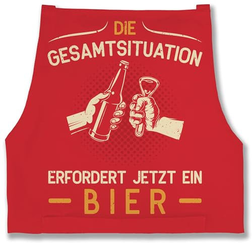 Shirtracer Schürze - Grillschürze Erwachsene - Die Gesamtsituation erfordert jetzt ein Bier - Geschenk Bierfreunde Vatertag - 85x69 - Rot - weihnachten spruch grillen sprüche grillmeister mit