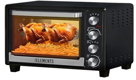 KB-Elements - Mini Forno Elettrico da 45 L, 2000 Watt, Con Aria Condizionata, per Pizza e Campeggio, Barbecue, da Tavolo, Autoportante, Con Spiedo Girevole e Aria Calda