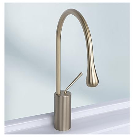 Messing 360° Drehbar Wasserhahn Bad Mit Hohem Auslauf Waschtischarmaturen Heiß Kalt Einhebelmischer Hoch Armatur Aufsatzwaschbecken,Brushed gold