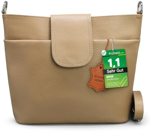 Brise Art ELLIE Damen Umhängetasche Echtleder Handgefertigt Crossbody Bag | [Test SEHR GUT, Note 1.1], Echtes Leder, Schultertasche mit Ledergurt & wahlweise gemustertem Riemen, 6 Fächer, Made in Italy
