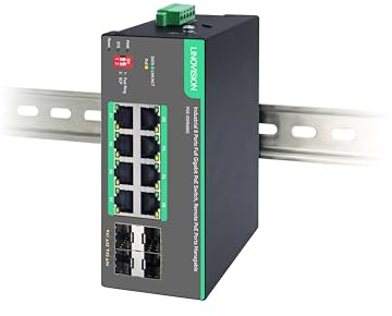 LINOVISION Switch PoE Industriel 8 Ports géré à Distance avec 4 Liaisons Montantes SFP, Switch PoE Gigabit Complet, IEEE802.3af/at, Budget PoE 180 W, Prise en Charge des Ports PoE à Distance gérables