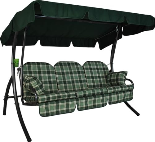 Angerer Hollywoodschaukel Ibiza – Schaukel zum Sitzen, Liegen & Entspannen, inkl. Bett-Funktion, einfache Montage, Made in Germany, hochwertiger Stoff, Grün kariert
